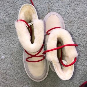 UGG Shoes - Cream Ugh boots with red laces UGG Shoes - Cream Ugh boots with red laces